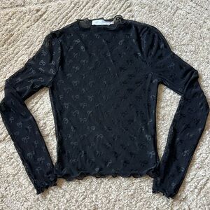 NWOT All in Favor Black Bow Sheer Top